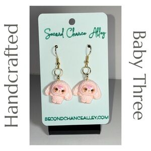 Baby Three Earrings – Handcrafted Whimsy in Blush Pink